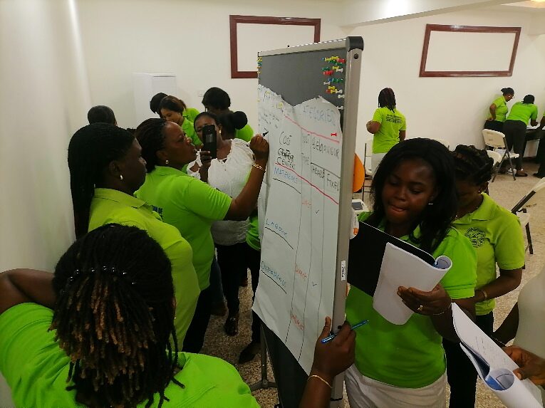 Participants mapping priorities on a planning board with a facilitator